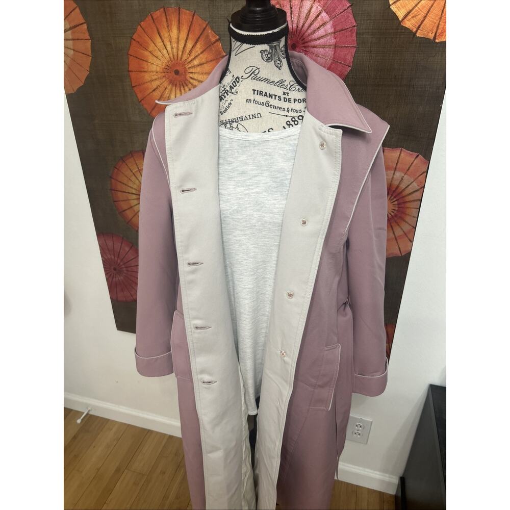 Vintage Lavender Belted Trench Coat Minimal Chic City Classic USA Made Size M/L - Picture 7 of 9